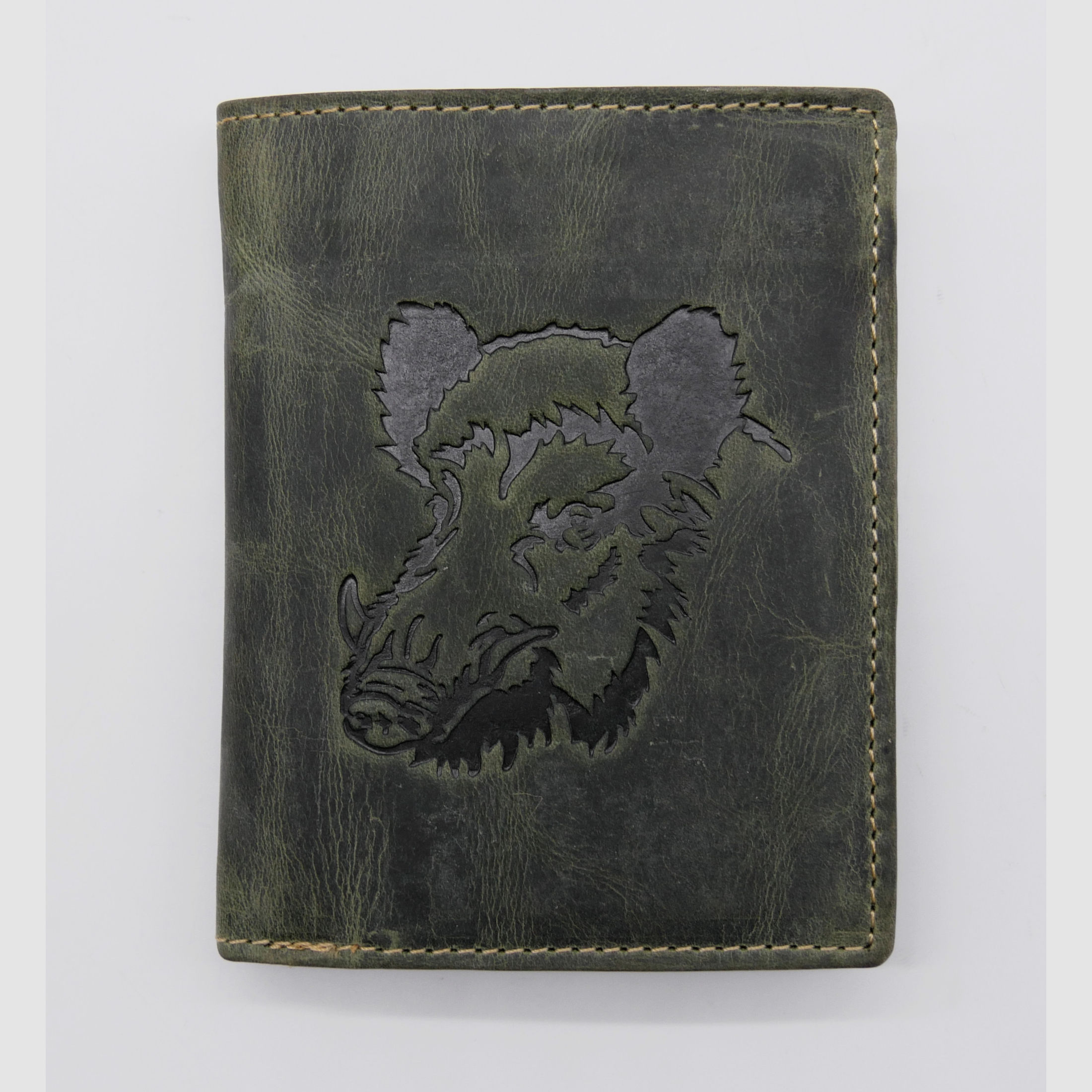 Greenburry Leder Geldbörse oliv Vintage Animal Collection Royal Stag Keiler 1701-wildboar-30
