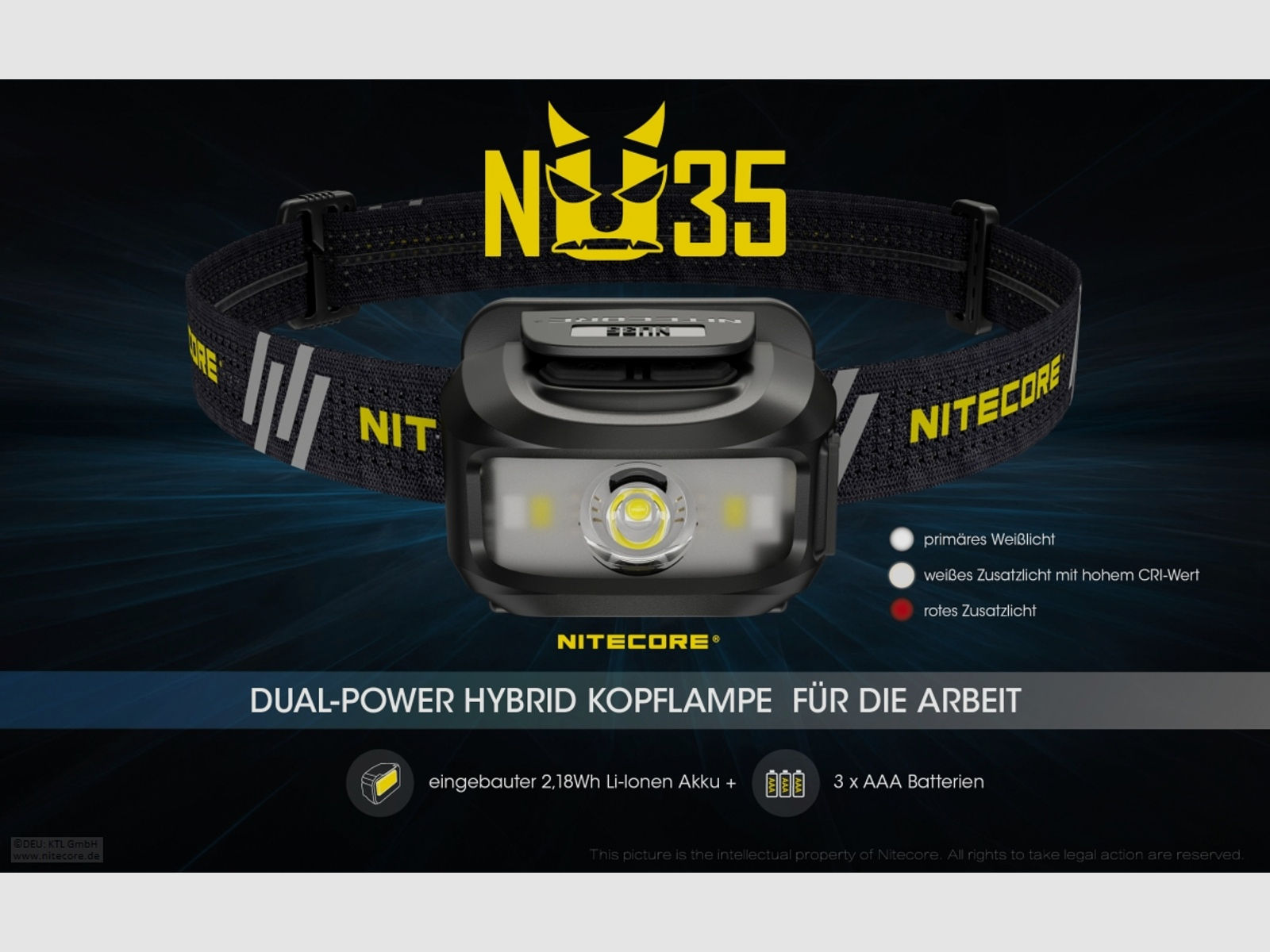 Nitecore NU35 Stirnlampe NU35 Dual Power