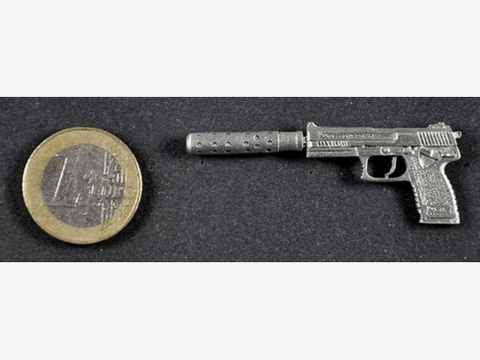 H&K SOCOM Pistole mit Schalldämpfer als Metall-Anstecker