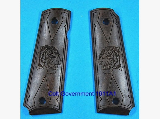 Nussbaum-Griffschalen für Colt 1911A1 Governement mit Tiger-Kopf-Logo