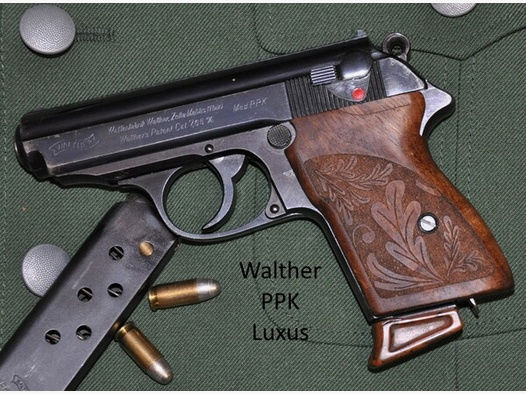 Luxus-Nussbaum-Griffschalen für Pistole Walther PPK m. Rankenverschneidung