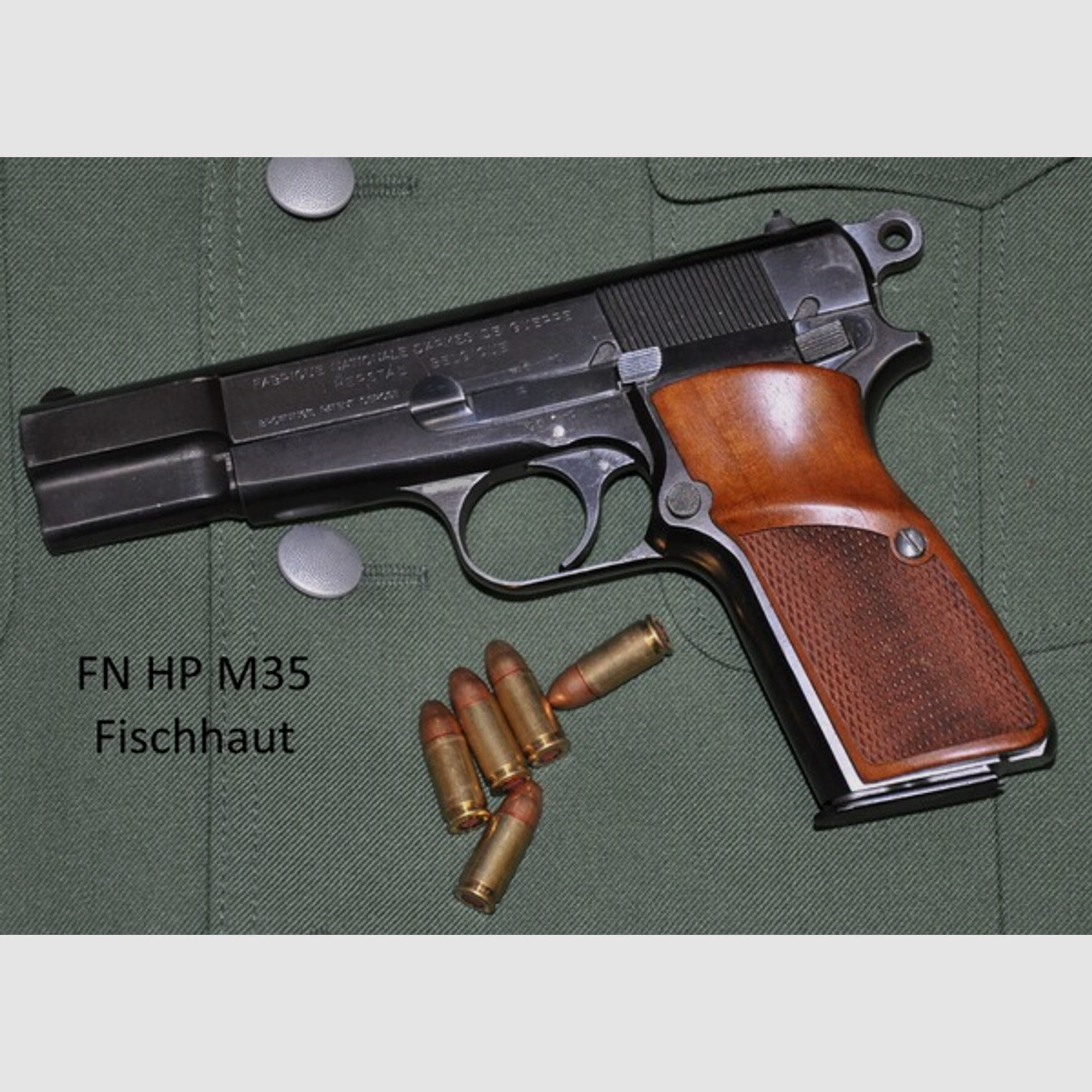Nussbaum-Griffschalen für FN HP M35 mit Fischhaut