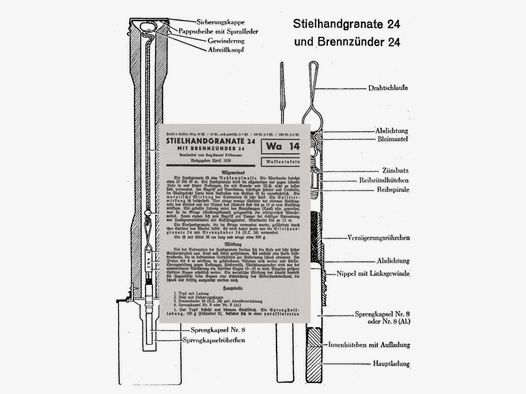 Nachdruck Taschenkarte Wehrmacht Stiel-Handgranate 24