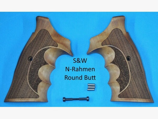 Nussbaum-Griffschalen mit Fingerrillen für S&W N-Rahmen Round Butt (runder Rahmen)