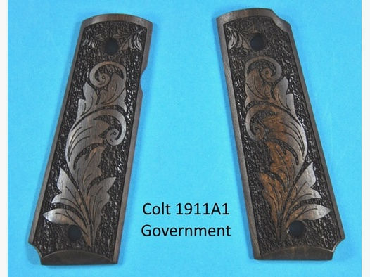 Nussbaum-Griffschalen für Colt 1911A1 Governement mit Laser-Ranken-Gravur