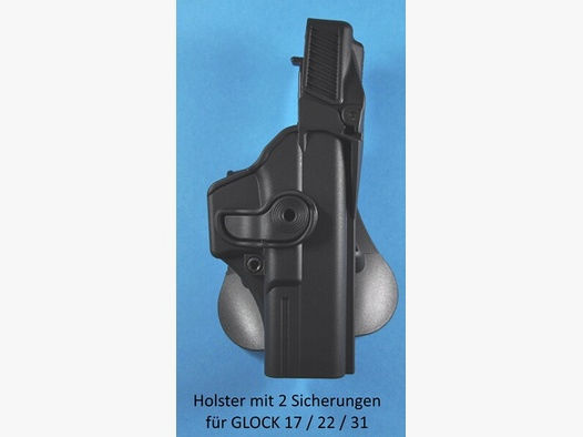 schwenkbares Paddle-Holster für GLOCK 17 / 22 / 28 / 31 Pistolen mit doppelter Zugriff-Sicherung