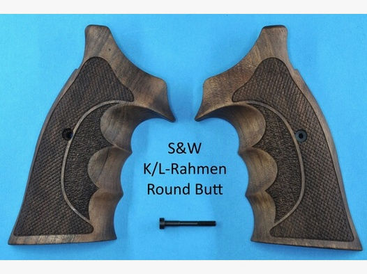 Nussbaum-Griffschalen mit Fingerrillen für S&W K/L-Rahmen Round Butt (runder Rahmen)