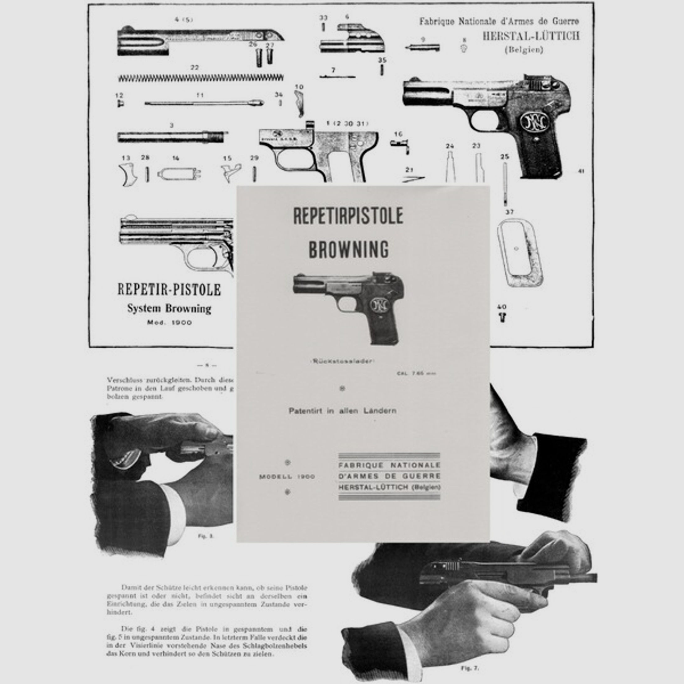 Nachdruck deutsche Bedienungsanleitung Pistole FN 1900 Cal .7,65