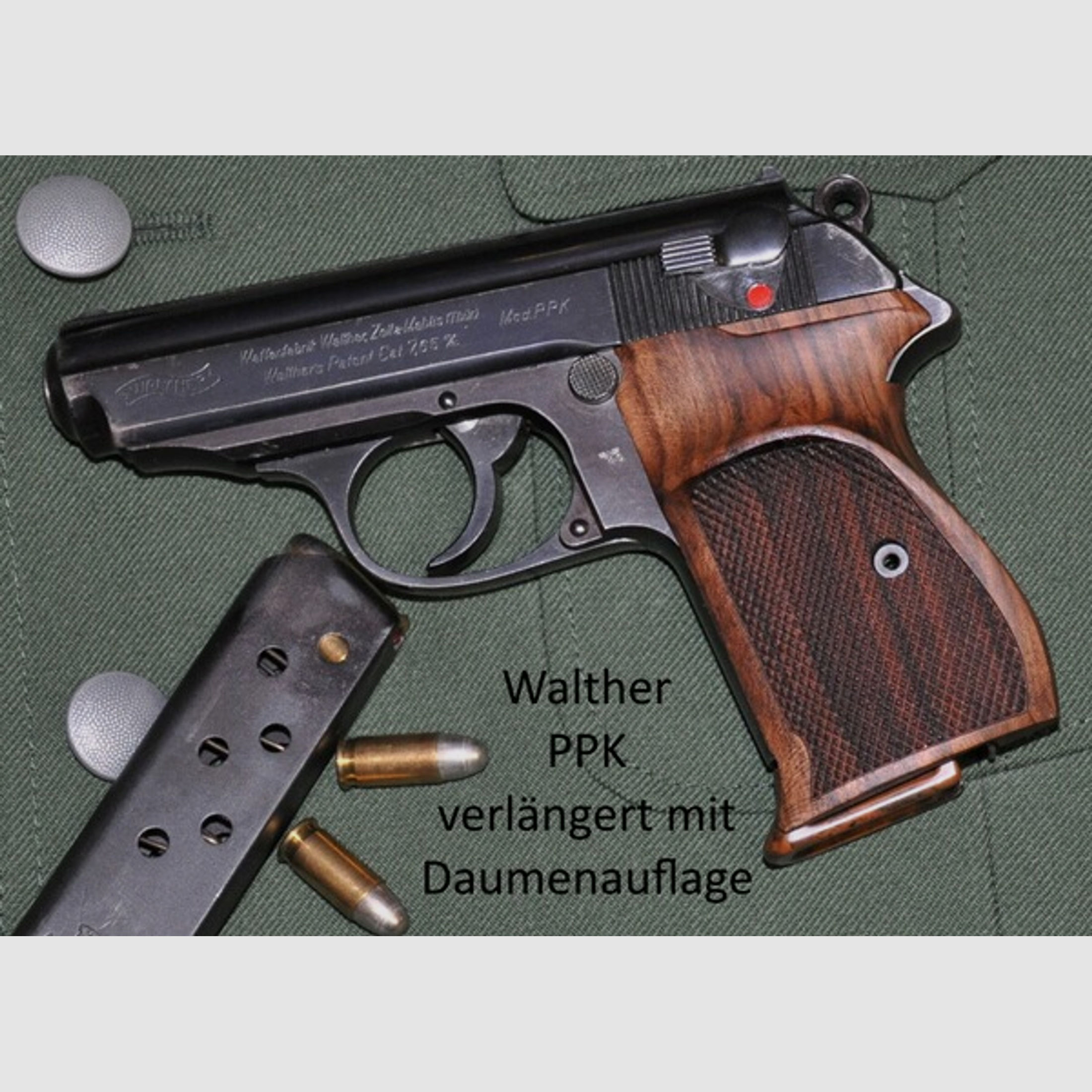 Nussbaum-Griffschalen für Pistole Walther PPK mit Daumenauflage