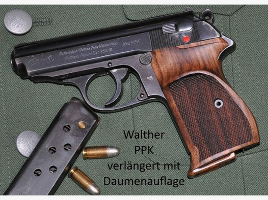 Nussbaum-Griffschalen für Pistole Walther PPK mit Daumenauflage