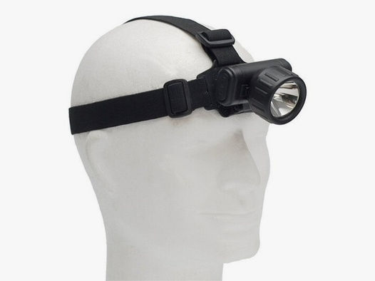 Stirnlampe / Kopflampe Schwarz - wasserdicht + klappbar - für Batterien 2 x AA