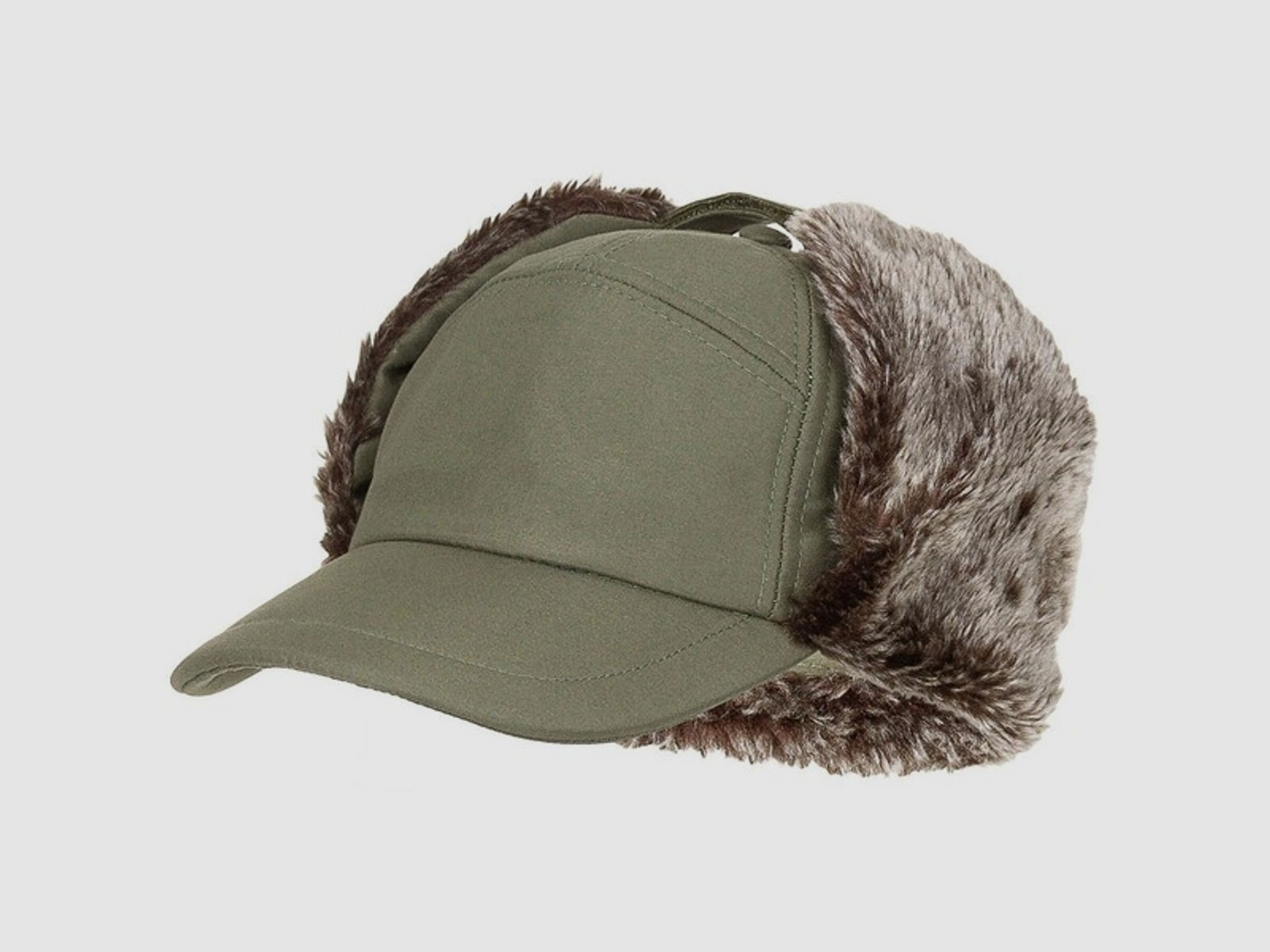 Winter Cap / Mütze "Trapper" mit Ohrenklappen + Kunstfell - Unigröße - Oliv