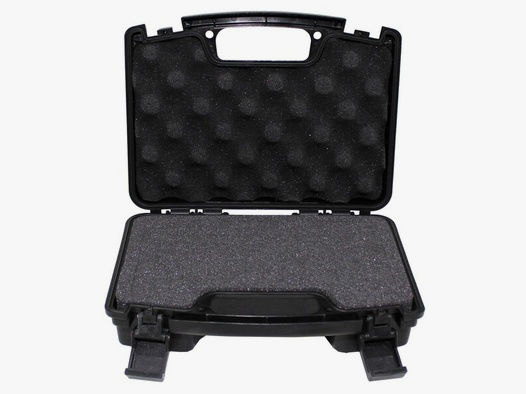 Pistolen-Koffer, Kunststoff, klein, innen 25x14x7cm, abschließbar, Schaumstoffeinsatz, Schwarz