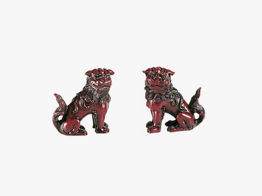 Mini Löwenpaar 5x5cm chinesischer Stil aus rotem Kunststein