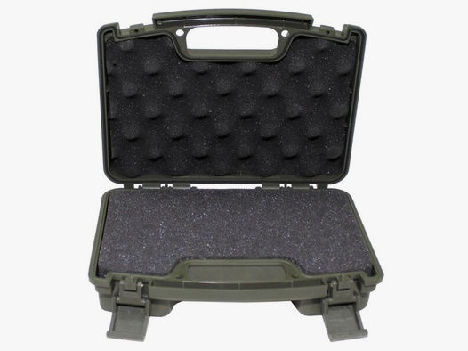 Pistolen-Koffer, Kunststoff, klein, innen 25x14x7cm, abschließbar, Schaumstoffeinsatz, Oliv