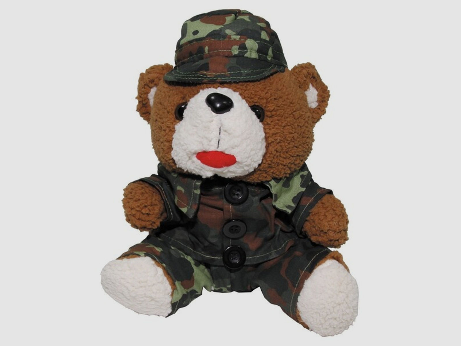 Teddybär mit Bundeswehr Anzug / Uniform + Mütze in BW Flecktarn / Punkttarn - ca. 28 cm hoch