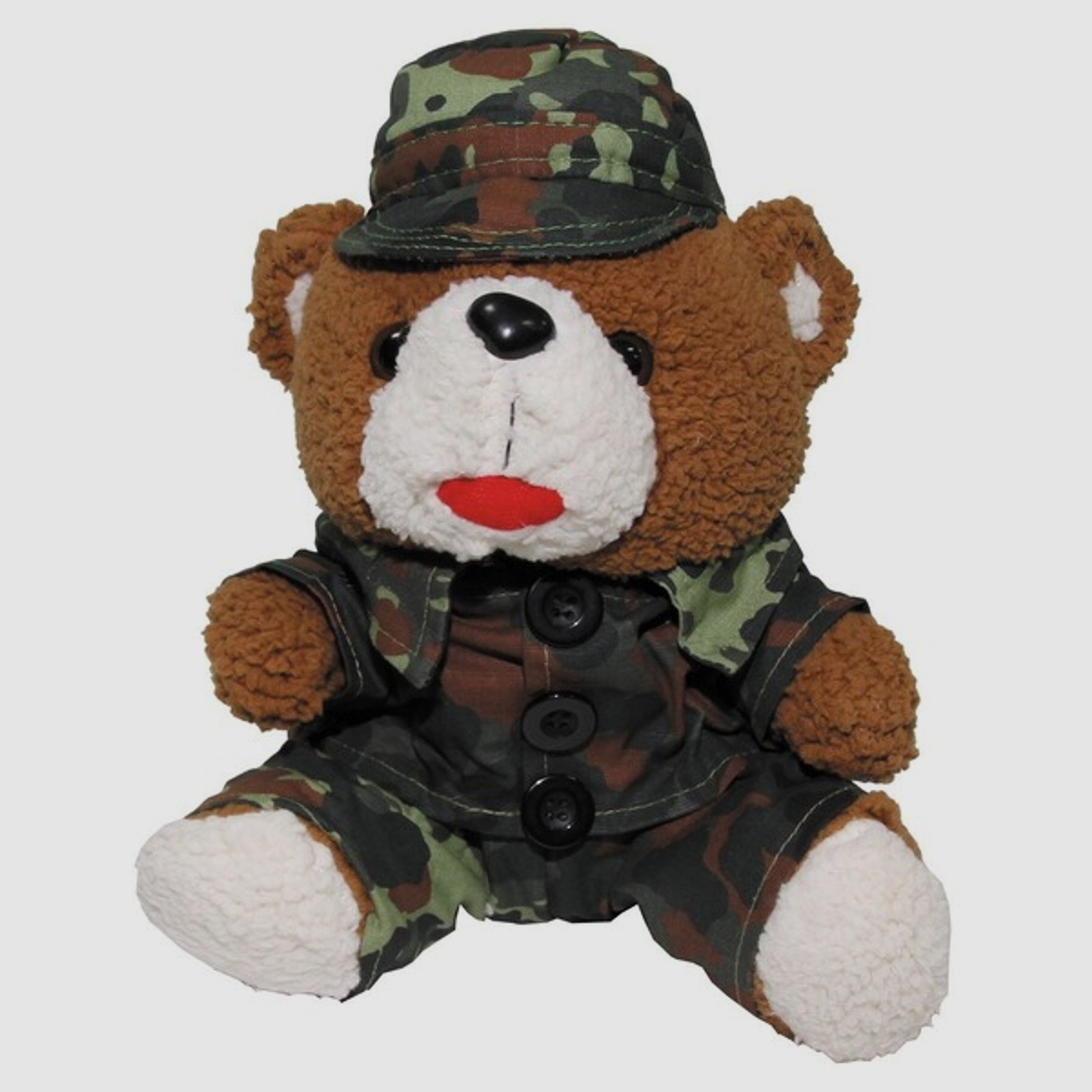 Teddybär mit Bundeswehr Anzug / Uniform + Mütze in BW Flecktarn / Punkttarn - ca. 28 cm hoch