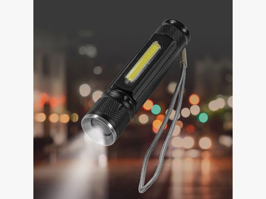 MAXXMEE Mini-Taschenlampe wiederaufladbar Schwarz mit zuschaltbarer Arbeitsleuchte und Magnet