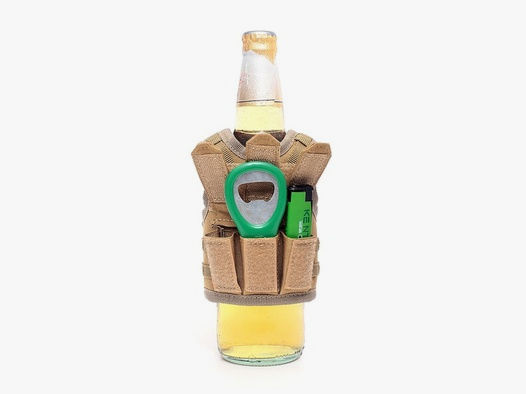 Mini Tactical Schutzweste mit Fronttaschen für Bierflasche / Wein / Thermosflasche - Sand ( Beige )