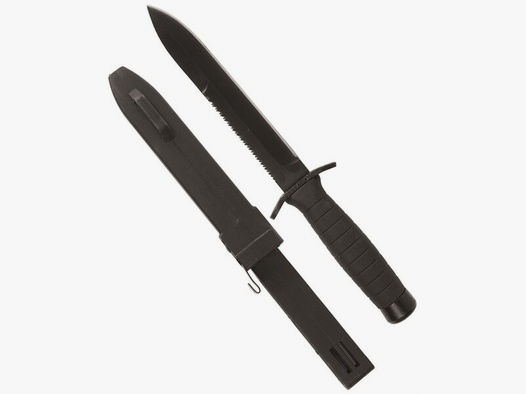 Kampfmesser 30cm / 17cm Klinge - Schwarz - mit 8cm Säge und Kunststoff Scheide