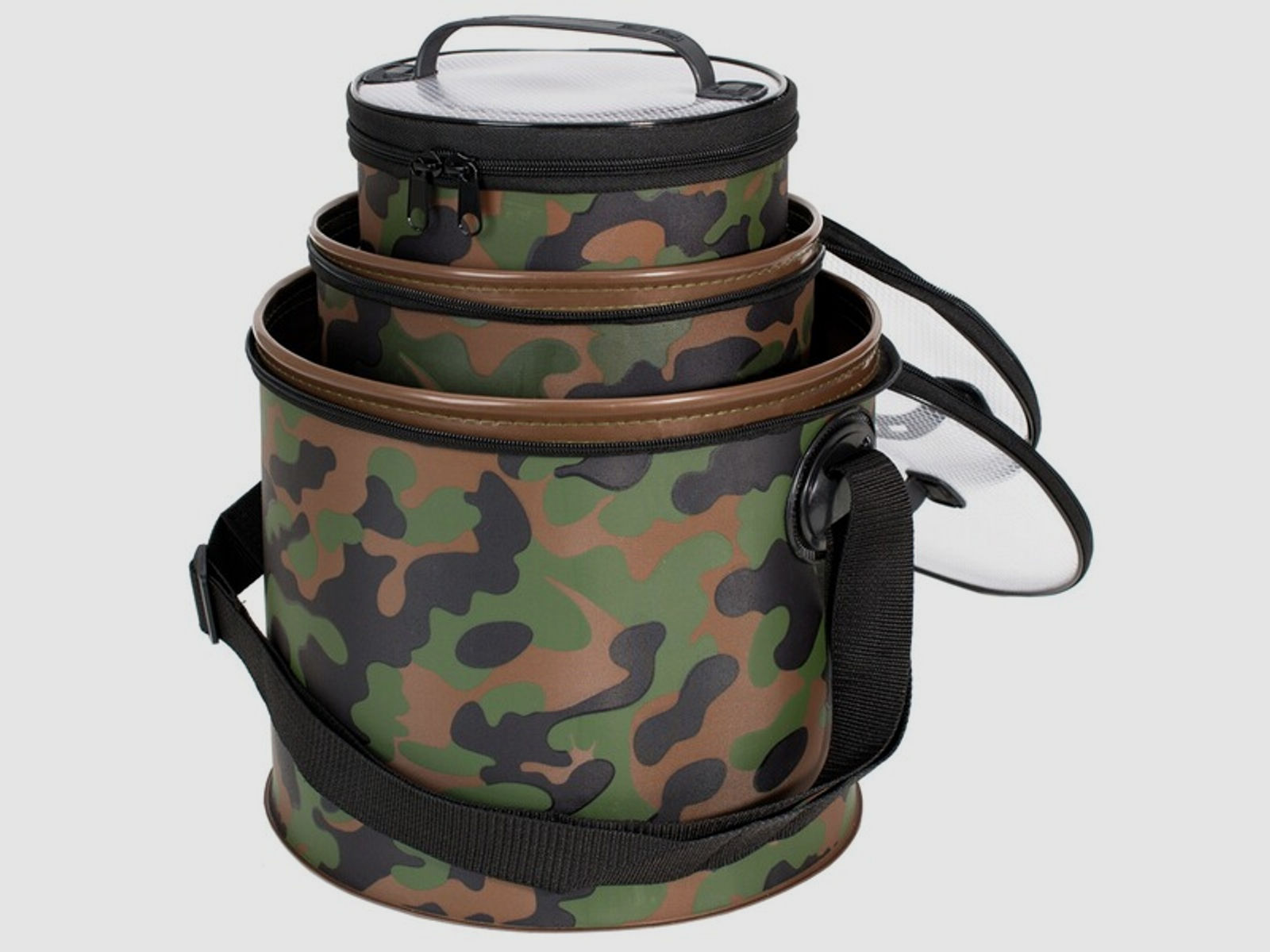 Trendex® Tasche / Eimer / Stacker - 3er Set "Rund" 4 + 7,5 + 16 Liter - wasserdicht - Camouflage