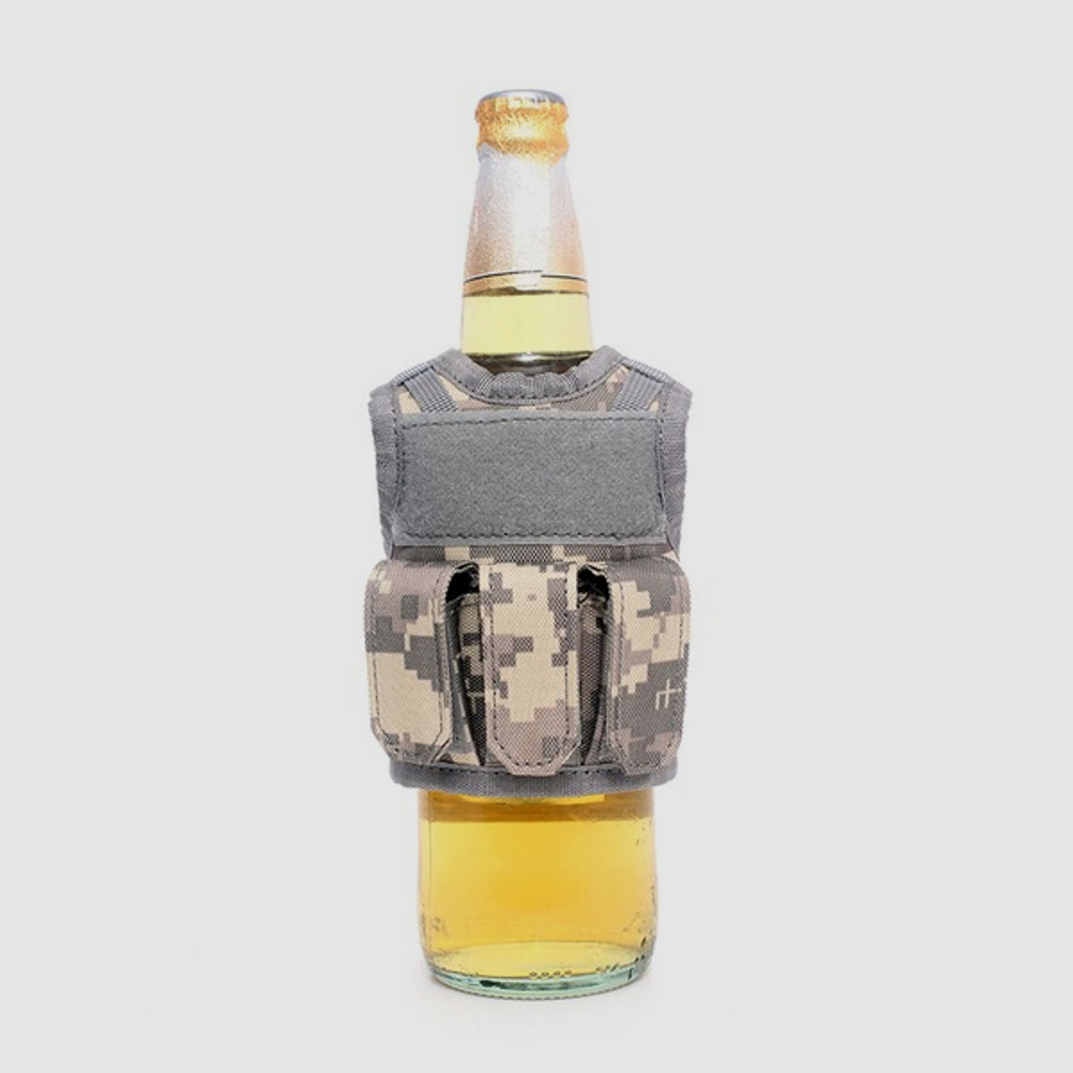 Mini Tactical Schutzweste mit Fronttaschen für Bierflasche / Wein / Thermosflasche - Digital ACU