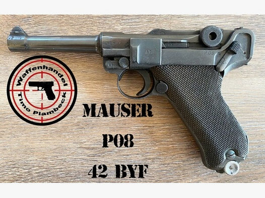 halbautom. Pistole Mauser P08 mit dem Code "42 - byf" im Kaliber 9mmLuger mit gültigen Beschuss