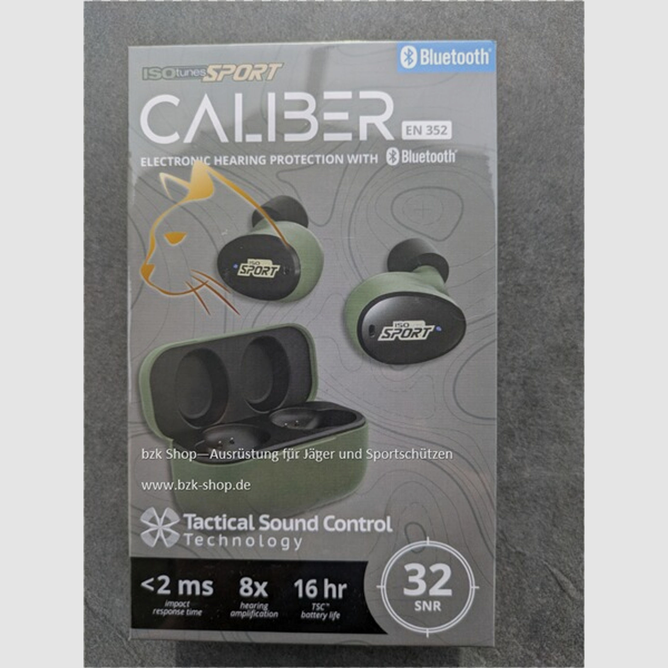 ISOTUNES Caliber Grün - Bluetooth-Ohrhörer für Schützen. Kleines Gerät – starke Leistung!
