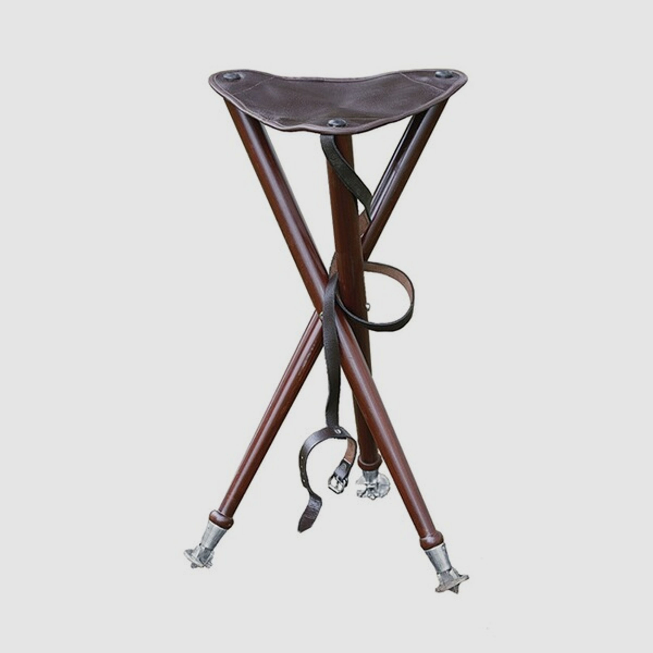 Dreibein-Sitzstuhl mit Metallspitzen und Ledersitz, 60 cm