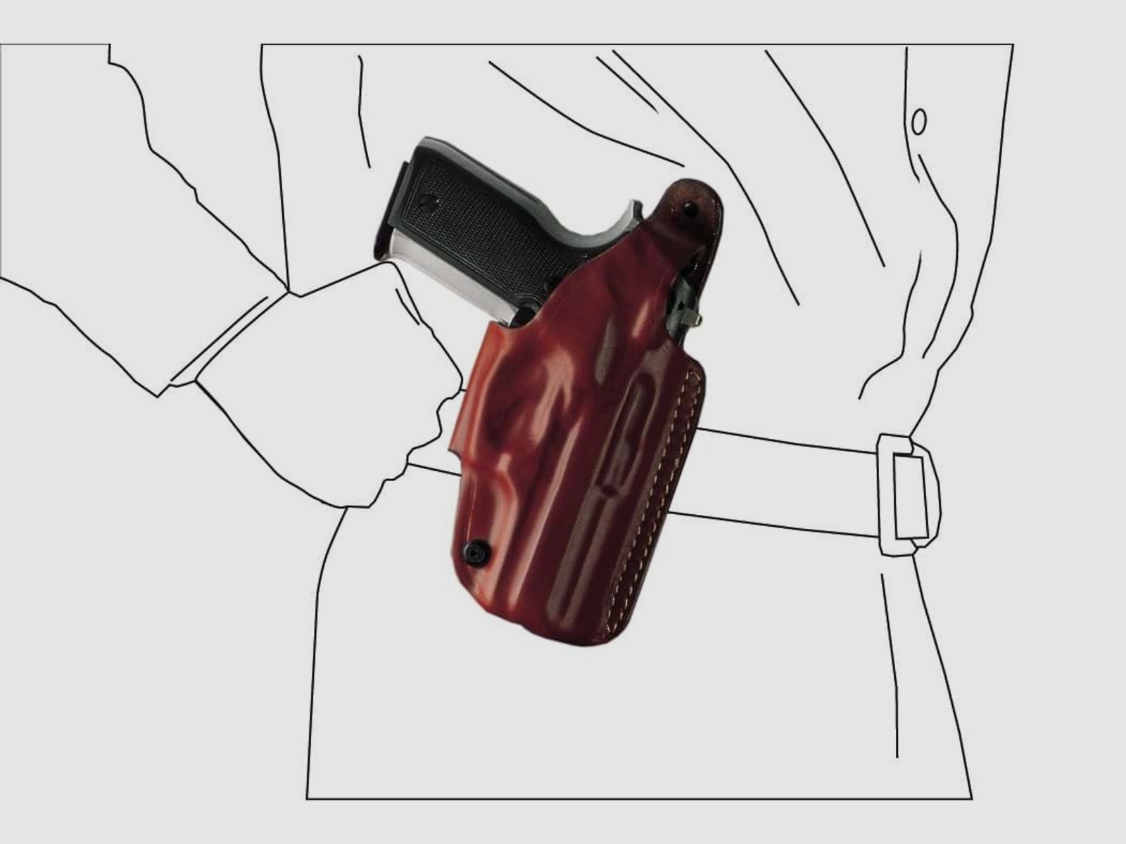 Schnellziehholster mit drei Tragepositionen Glock 26/27/28/33, Walther PPS-Braun-Linkshänder