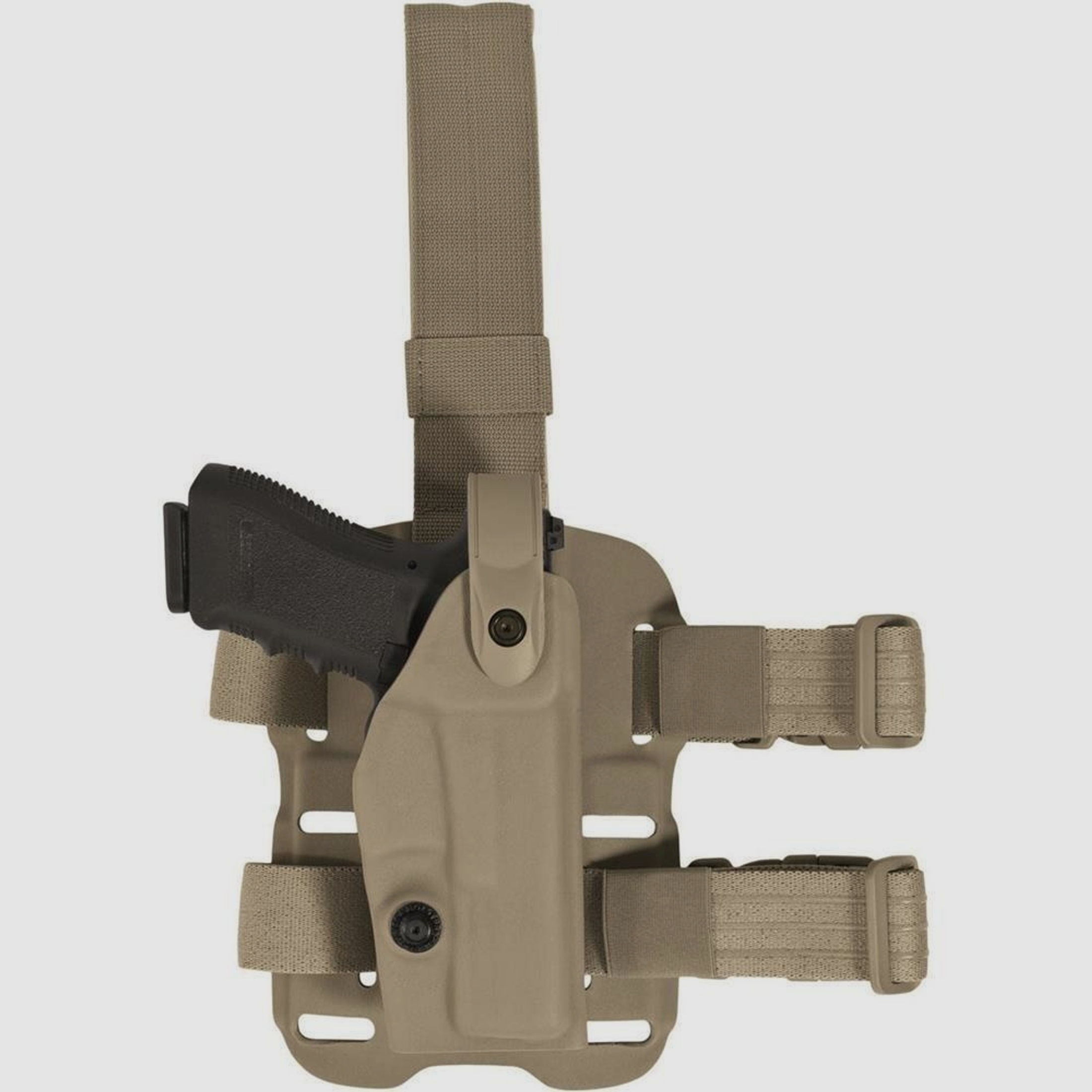 Modulares Oberschenkelholster "VETERAN" mit Sicherheitslevel II Glock 17/18/22/31/37-Coyote TAN-Rechtshänder