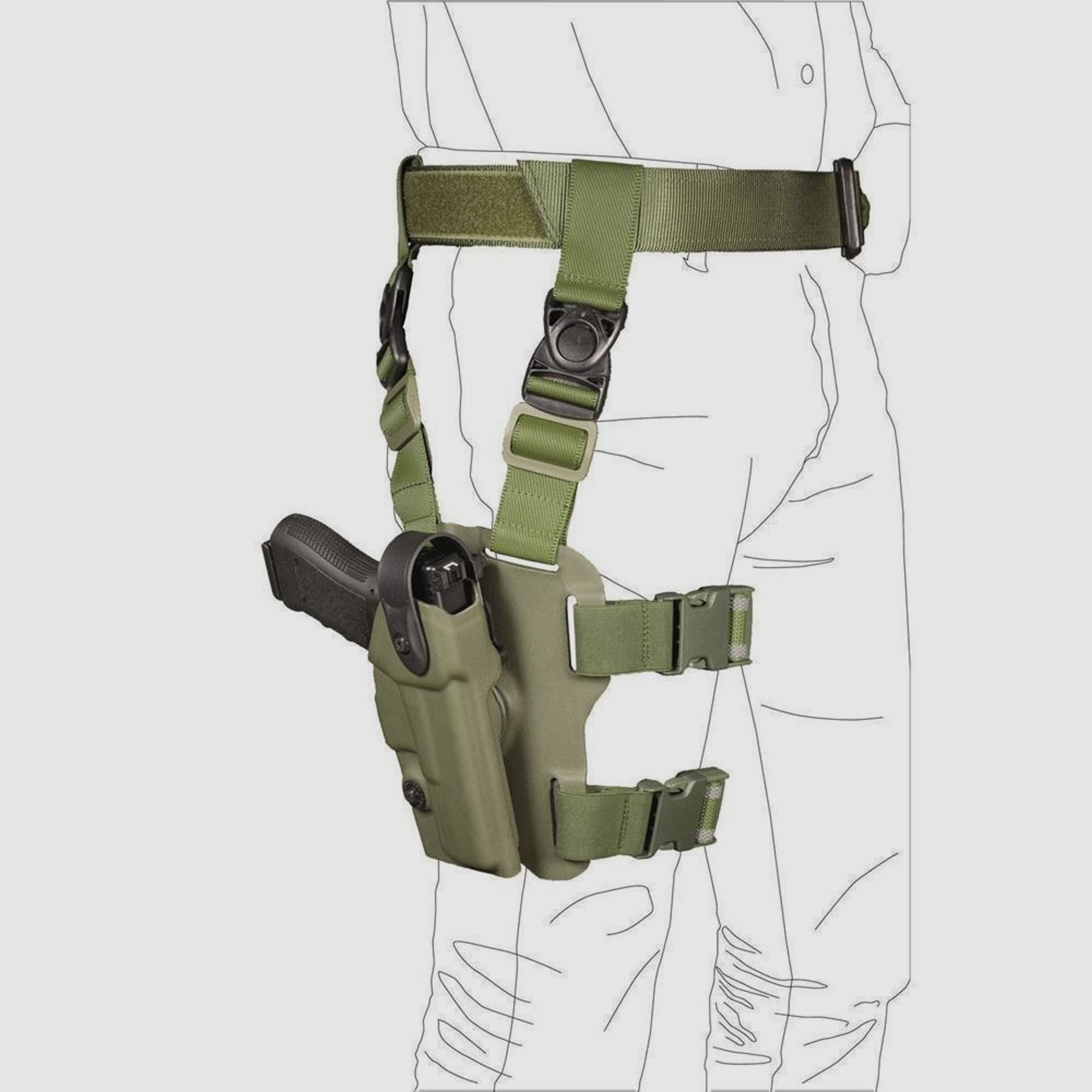 Taktisches Oberschenkelholster "LAND" mit Sicherheitslevel I Walther P99Q / PPQ-Coyote TAN-Linkshänder