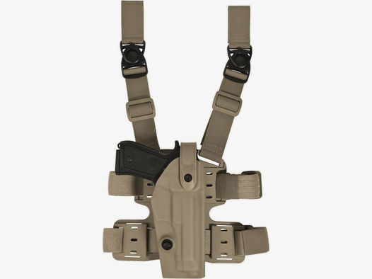 Taktisches Oberschenkelholster "NATION" mit Sicherheitslevel II Glock 17/18/22/31/37-Coyote TAN-Linkshänder