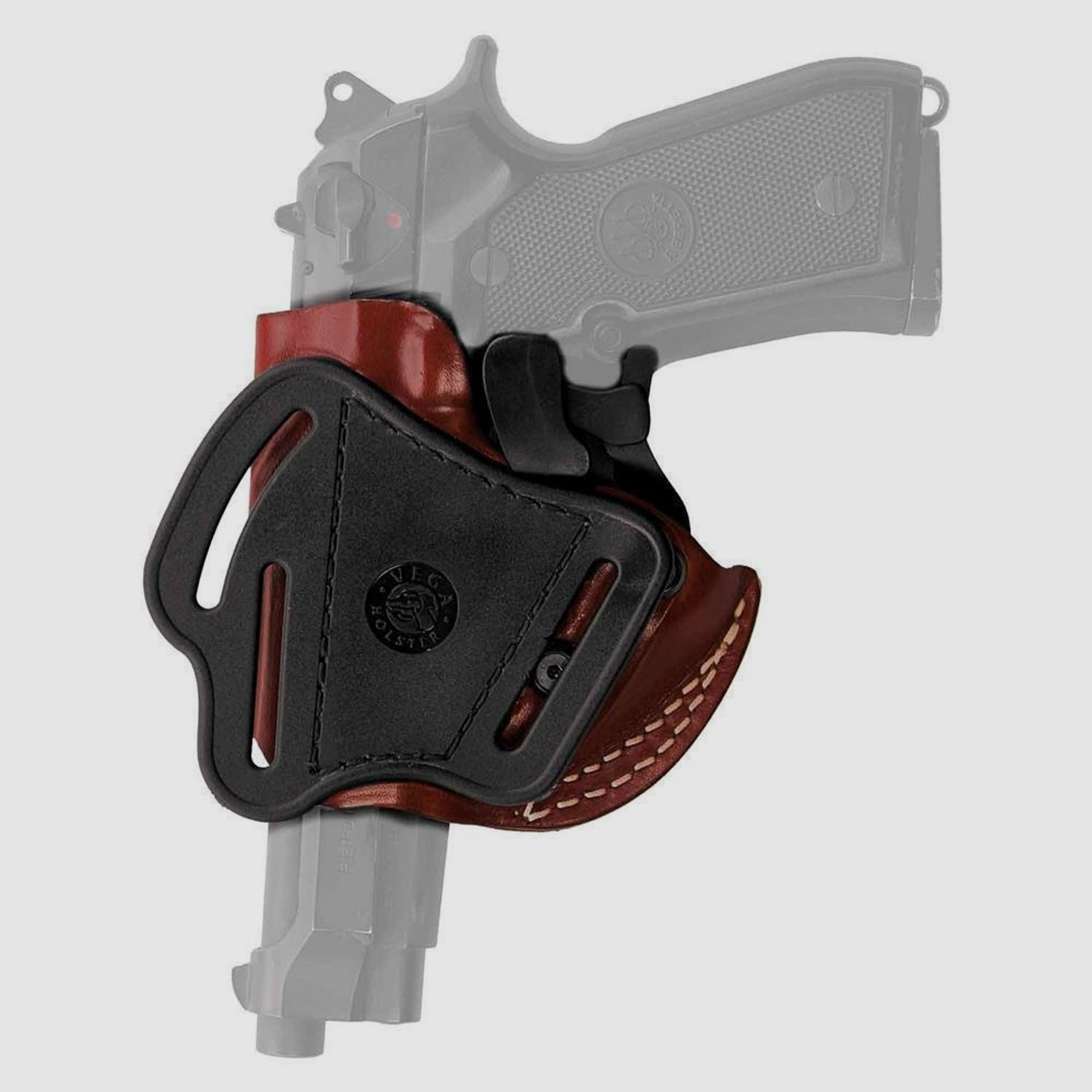 Techno-Loop-Holster mit Sicherung Glock 20/21/29/30/36,H&K P2000/P30/SFP9-VP9,Zoraki 917,Walther P99/P99Q/PPQ Braun Linkshänder
