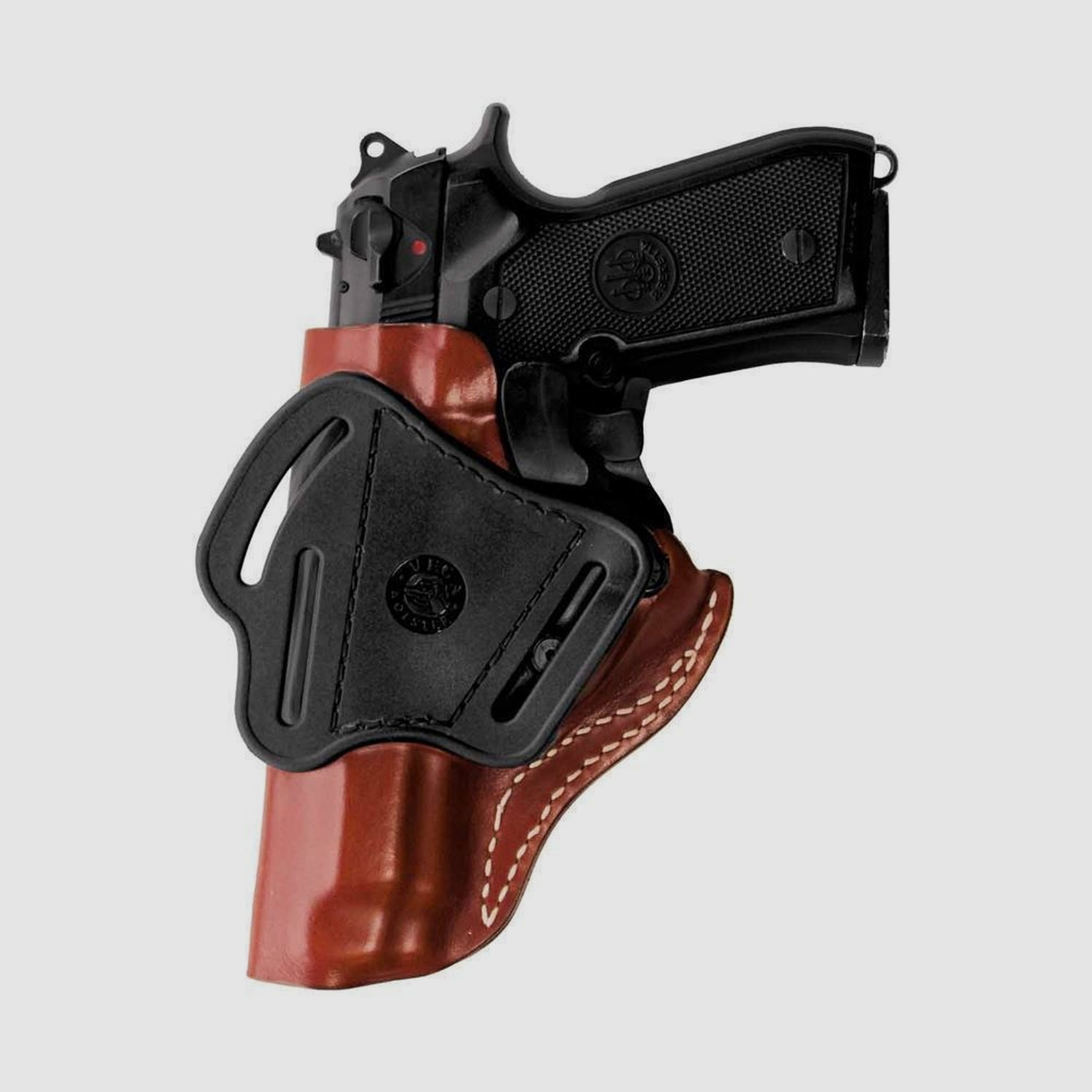 Techno-Loop-Holster mit bedecktem Lauf Glock 19/19X/23/25/29/30/32/36/38/45, Walther P99/PPQ Braun Linkshänder