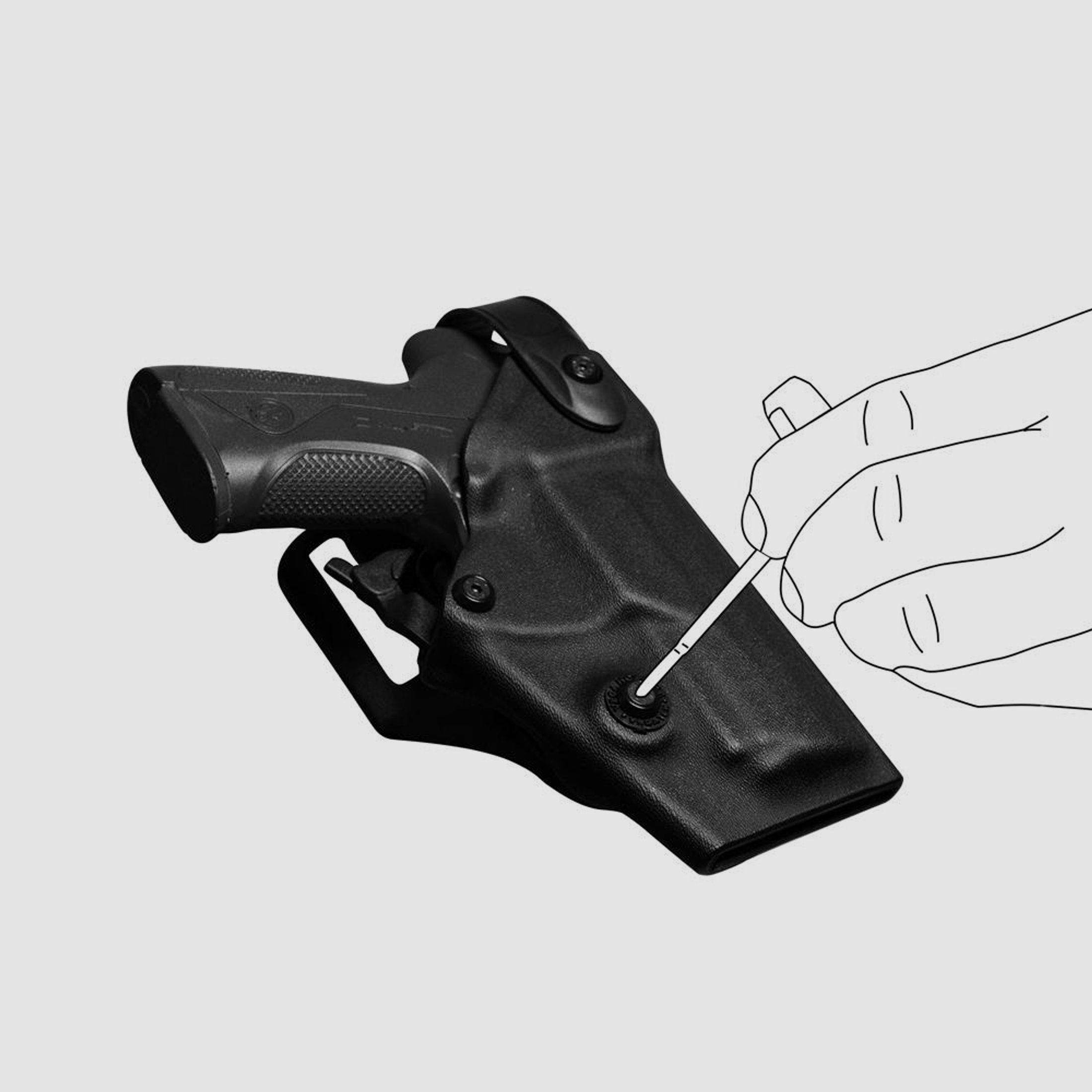 Polymerholster “RESCUE” mit Sicherung Glock 17/18/19/19X/22/25/31/32/37/38/45 Rechtshänder
