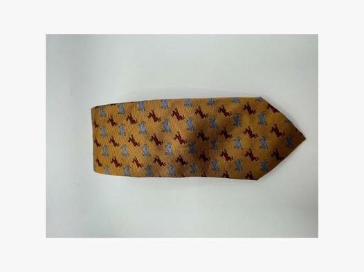 Robert Keyte Krawatte 100% Seide gold farben Motiv blauer und roter Hase