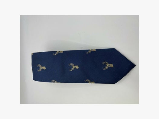 Krawatte dunkelblau Motiv beiger Hirsch