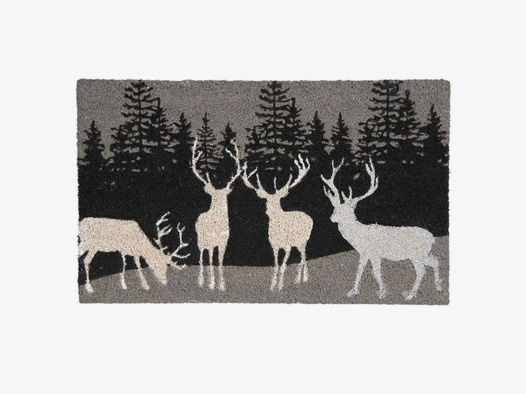 Lovergreen Outdoor Motiv Kokosnuss/ PVC-Fußmatte mit Hirschen schwarz und weiß