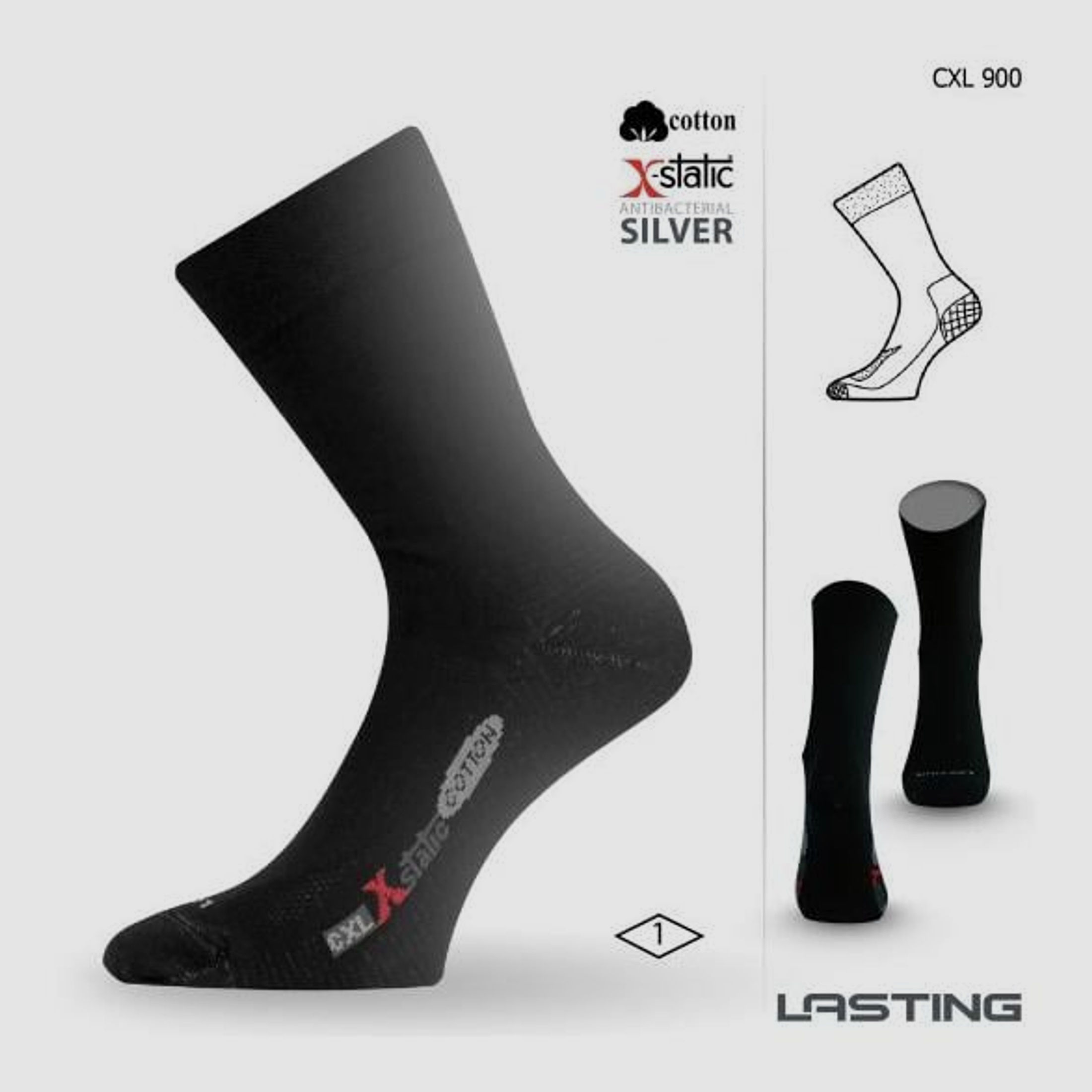 Lasting CXL Trekking-Socken Baumwolle mit Silberfaser Schwarz    S (EU 34-37)