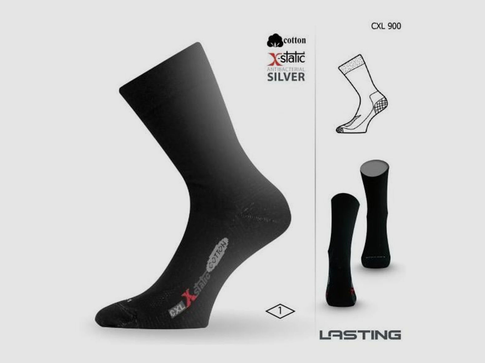 Lasting CXL Trekking-Socken Baumwolle mit Silberfaser Schwarz    L (EU 42-45)