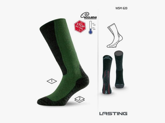 Lasting Warme Merino WSM Trekking-Socken Grün    M (EU 38-41)