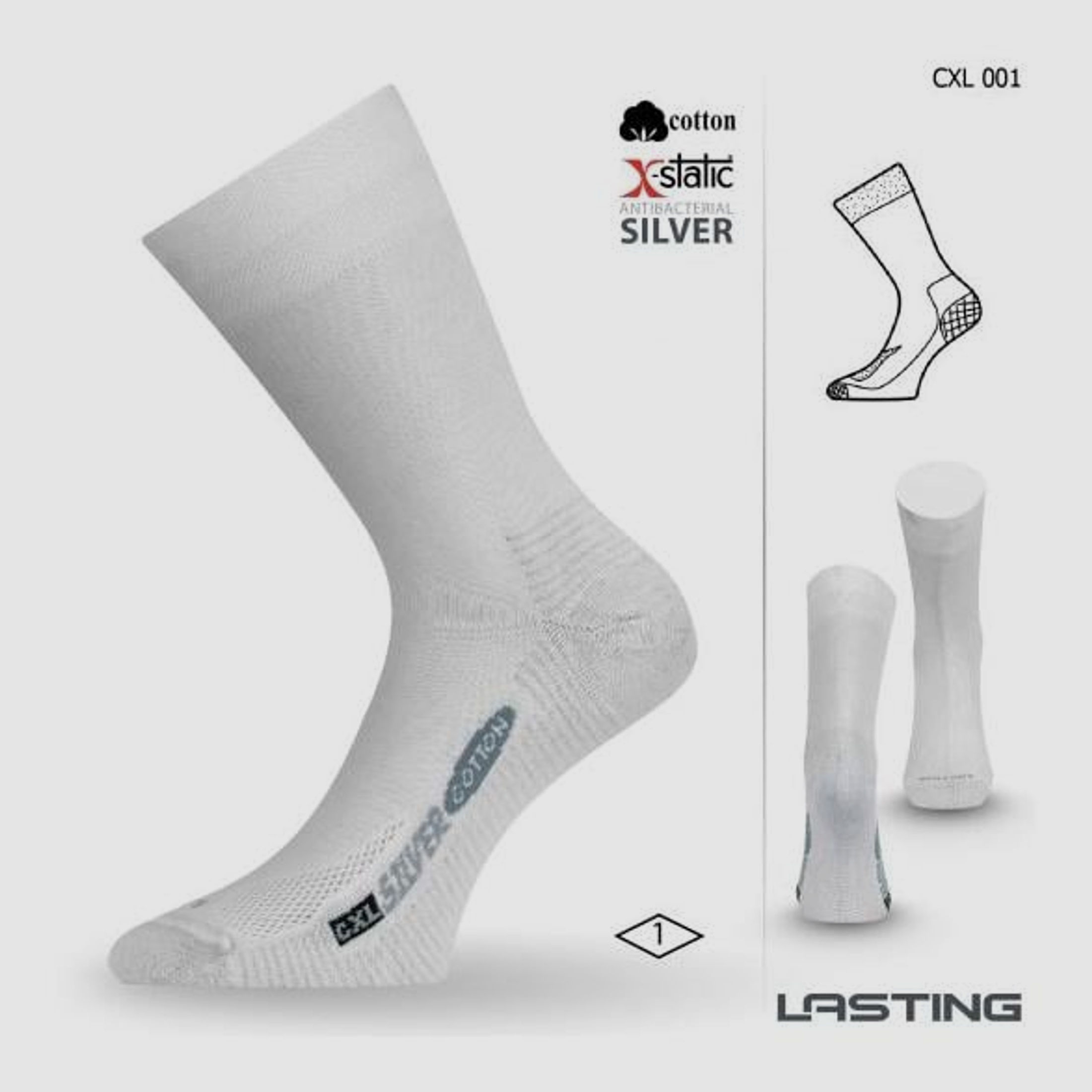 Lasting CXL Trekking-Socken Baumwolle mit Silberfaser Weiss    XL (EU 46-49)