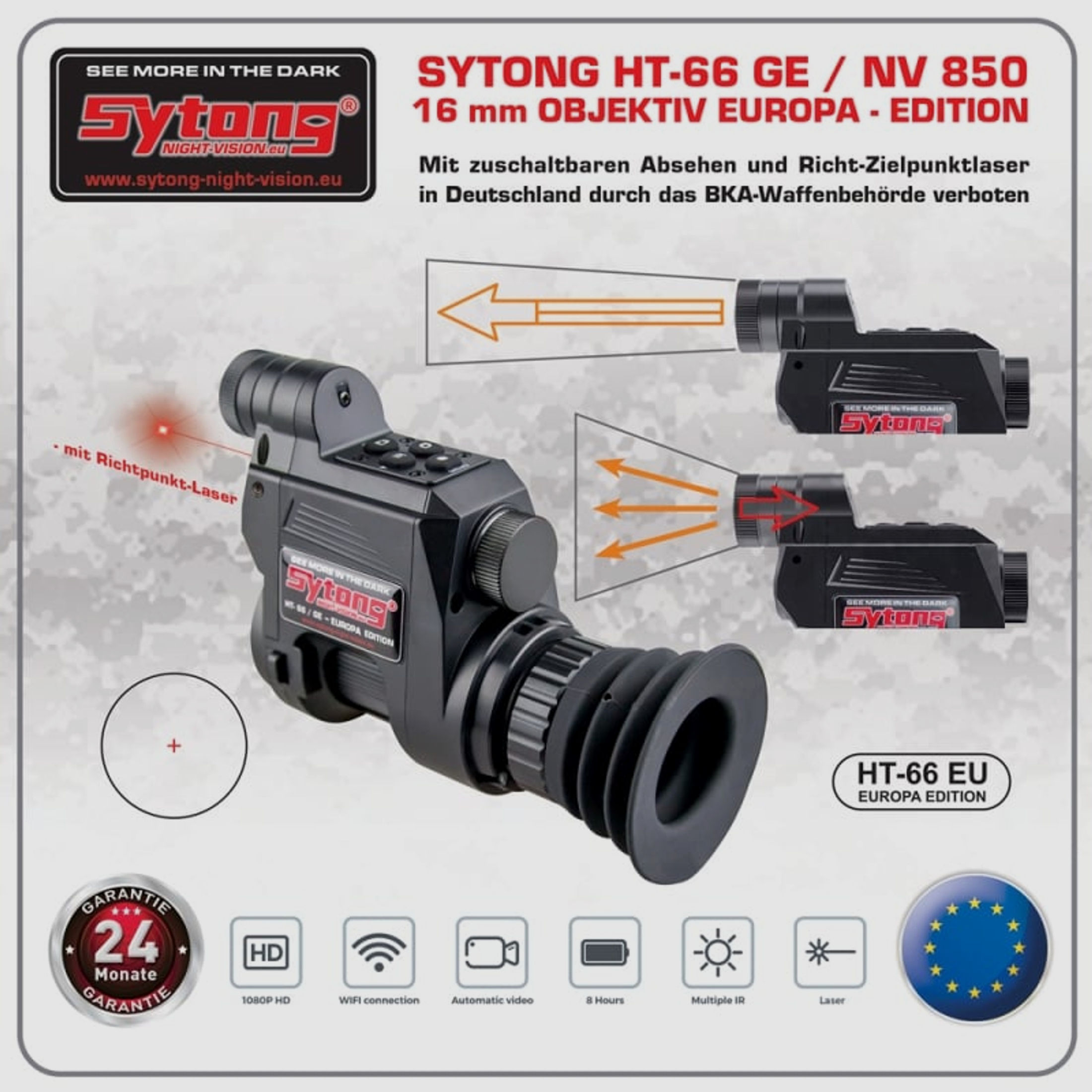 Sytong Night Vision Nachtsichtgerät HT-66 -NV850 mit 16 mm Objektiv EUROPA-EDITION GENERATION II. OLED-WERKSET Schwarz