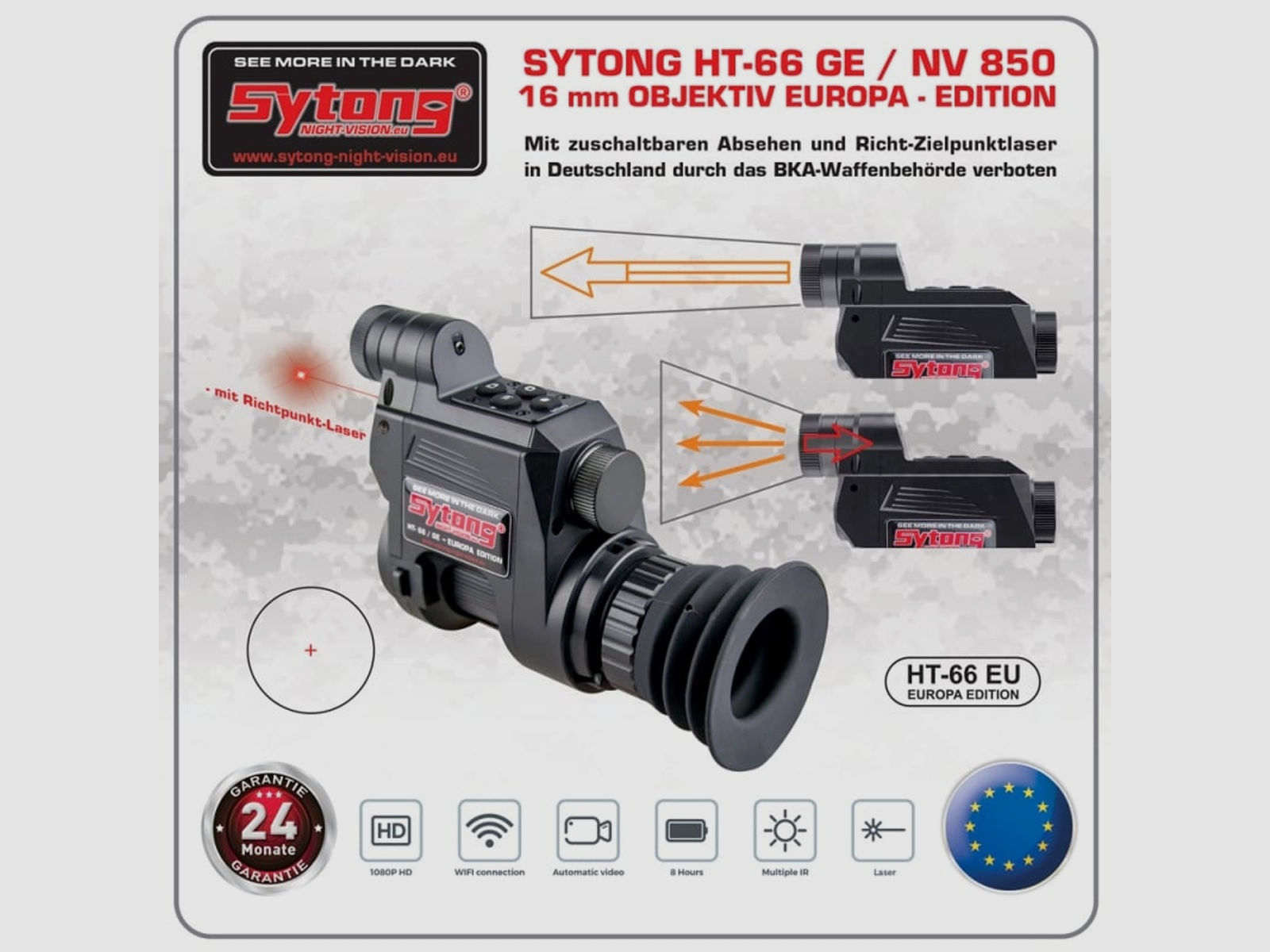 Sytong Night Vision Nachtsichtgerät HT-66 -NV850 mit 16 mm Objektiv EUROPA-EDITION GENERATION II. OLED-WERKSET Schwarz