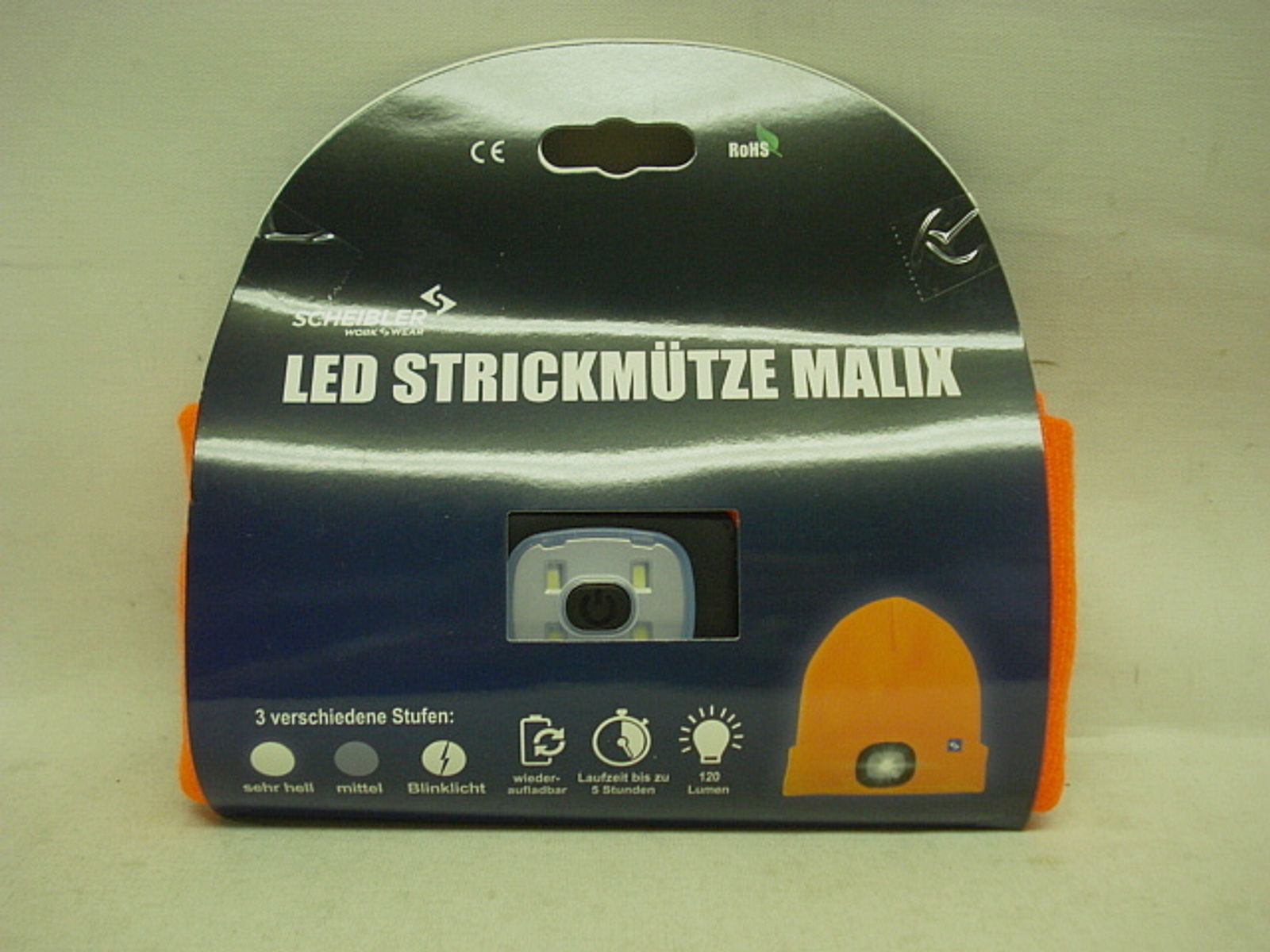 LED Strickmütze orange - 3 Helligkeitsstufen