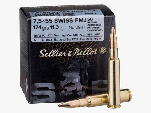 Sellier & Bellot 7,5x55 Swiss Vollmantel 174gr - 50 St.