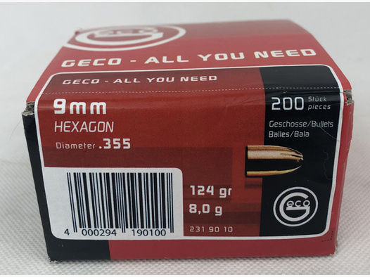Geco Hexagon Geschosse Kal. 9mm 124gr