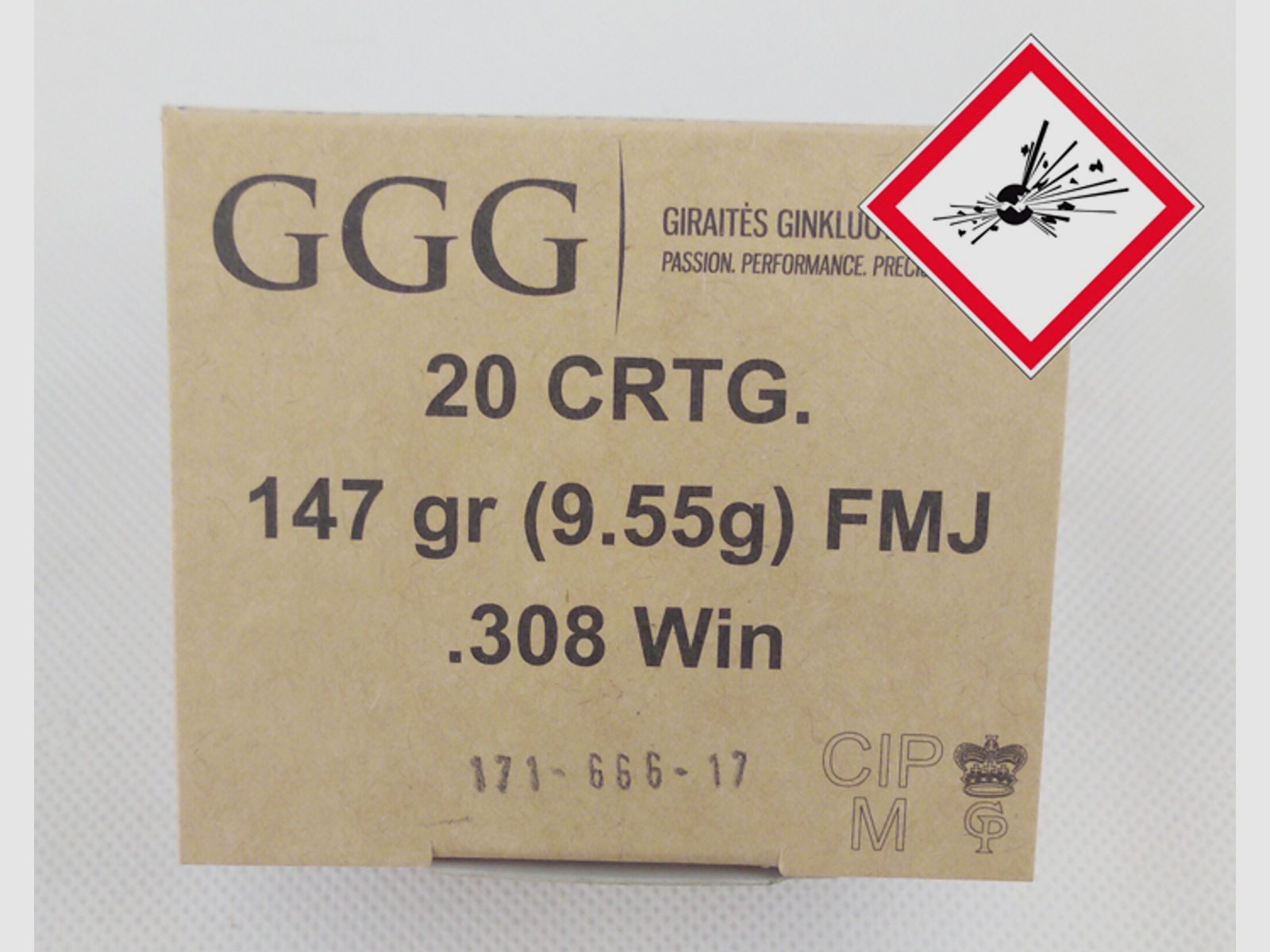 GGG Büchsenpatrone .308 Win FMJ BT 147grs.