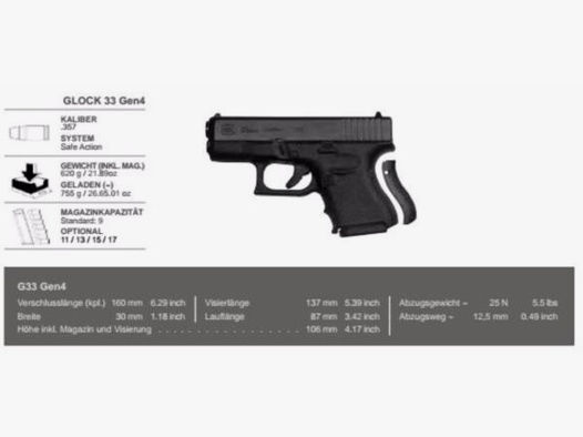 GLOCK Pistole Mod. 33 Gen4 .357SIG  Subcompact